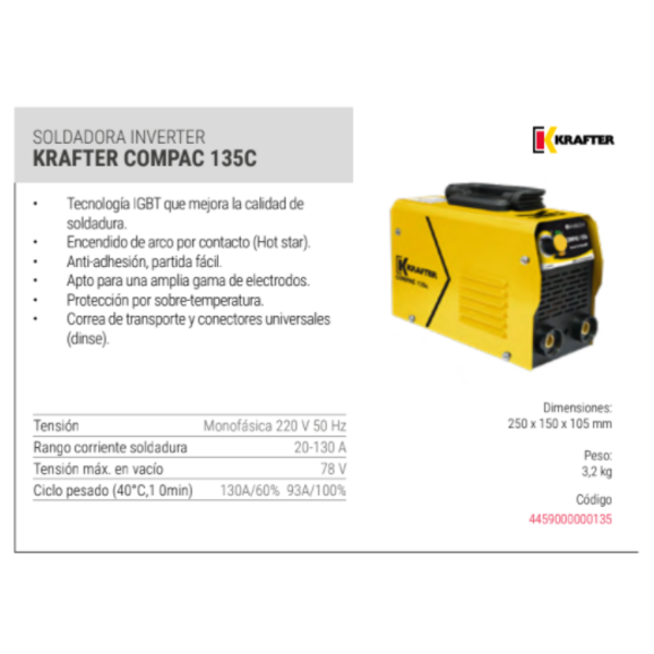 HERRAMIENTAS ELECTRICAS KRAFTER SOLDADORA INVERTER COMPAC 135c
